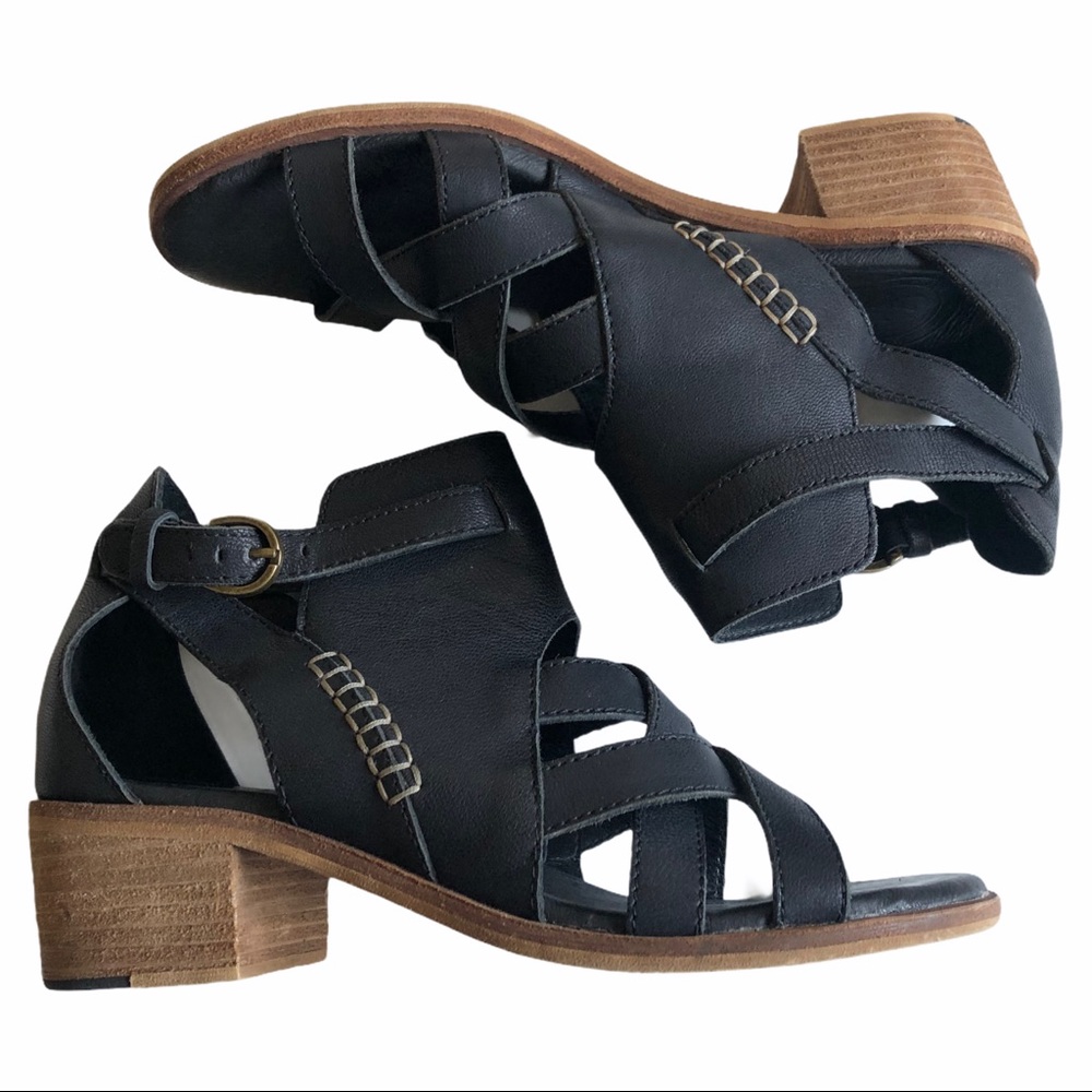 ANTHROPOLOGIE GEE WAWA Black Leather Shalma Heeled Sandals 9